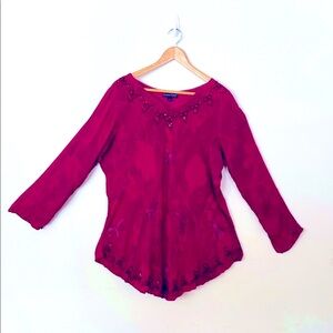 GREATER GOOD Embroidered Red Women's Tunic